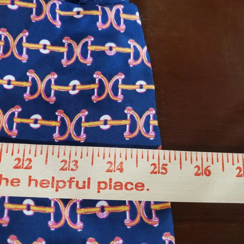 Lilly Pulitzer Lil Bit Equestrian Print Silk Ruffle Blouse Sz 14 Blue Pink Horse